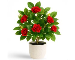Boncy® Premium Kunstplant in pot - 25 cm Rozenstruik Rosa - Kunst plant - Nep planten voor Binnen en Buiten - Kamer Decoratie - Nepplanten Kunstplanten Boompje - Kunstbloemen
