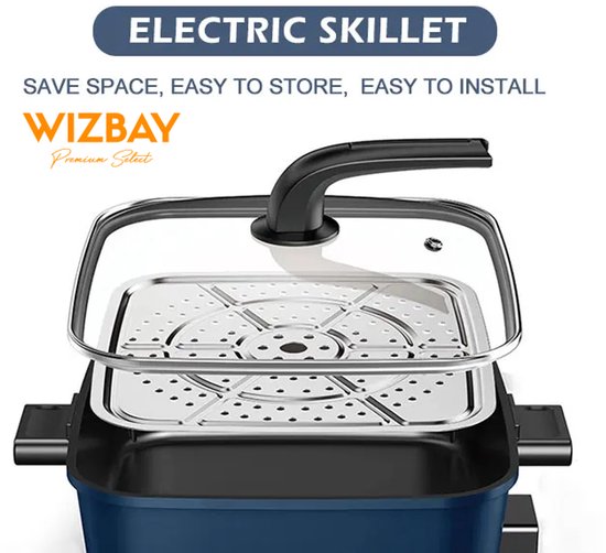 WizBay Premium Select® 3in1 Koreaanse Elektrische Grill 6L - Hotpot - Stoompan - Inclusief Aluminium Stoomplaat - Funcooking - Gourmetten - 4 tot 6 Personen - Anti Aanbak Laag - 1500W - Temperatuurregeling - Blauw — afbeelding 4
