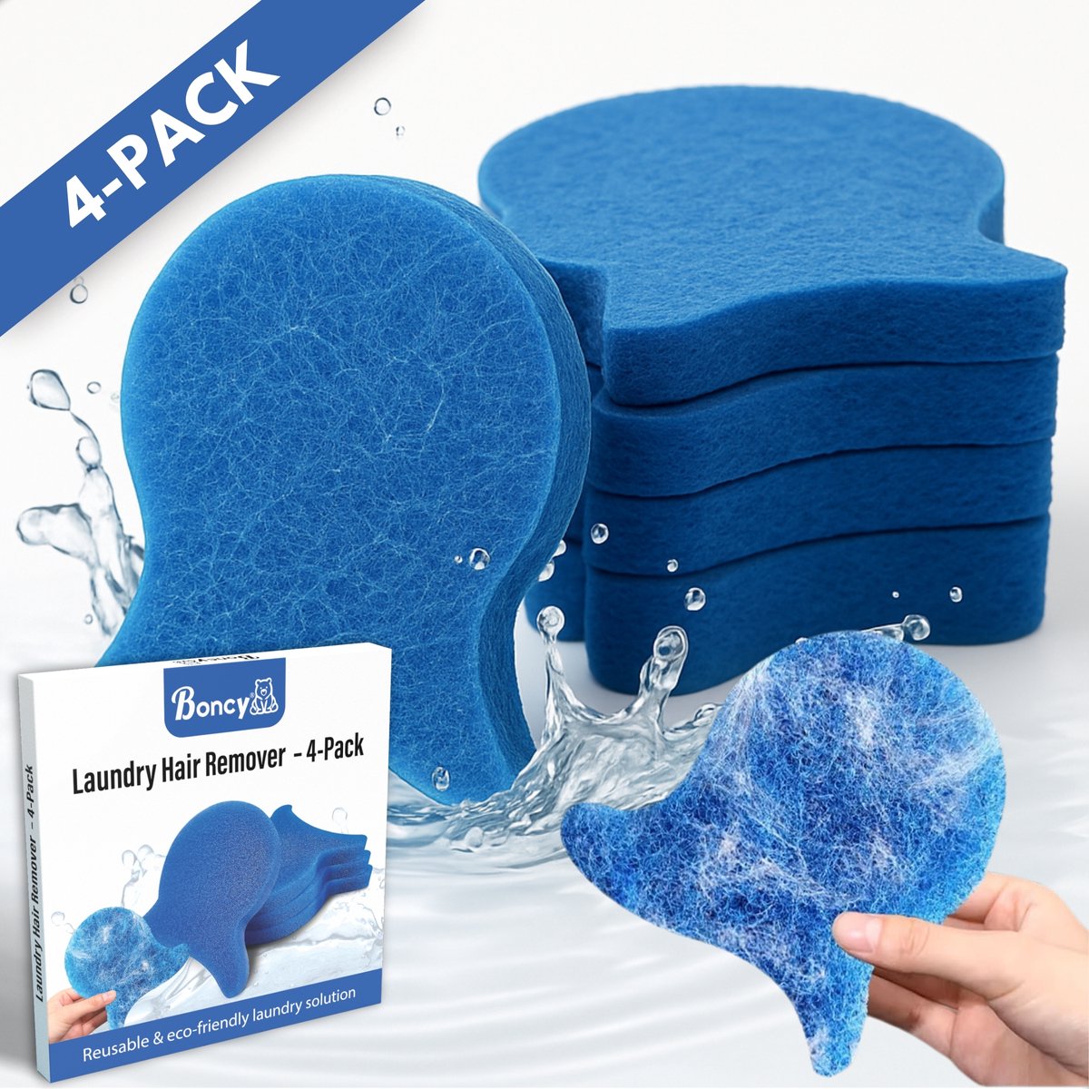 Boncy® Drogerballen 4 stuks Blauw - Droger Ballen Haarverwijderaar voor Wasdrogers & Wasmachine - Haarvanger Wasbollen - Anti Haar Droogballen - Wasdrogerballen - Wasballen Pluizenverwijderaar Huisdieren Wasmachine Pluis Wasbol