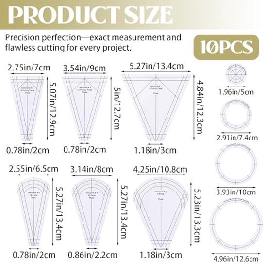 10pcs Sewing Template Ruler with Fixed Needle, Acrylic Clear Round ...