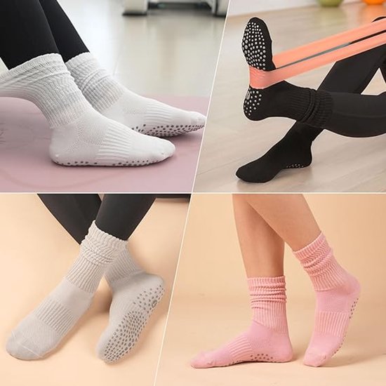 4 paren Yoga Slouch Sokken met Grip, Antislip sokken, antislip sokken pilates, yoga sokken, Grip sokken voor vrouwen en mannen, yoga sokken antislip, voor Workout Ziekenhuis Lange Scrunch Slipper Sokken - Cyslmuk® van Cyslmuk — afbeelding 5