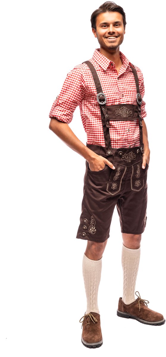 Samex® Lederhosen Man - Lederhose - Oktoberfest Heren - Carnavalskleding - Verkleedkleren mannen - Bruin - Maat M