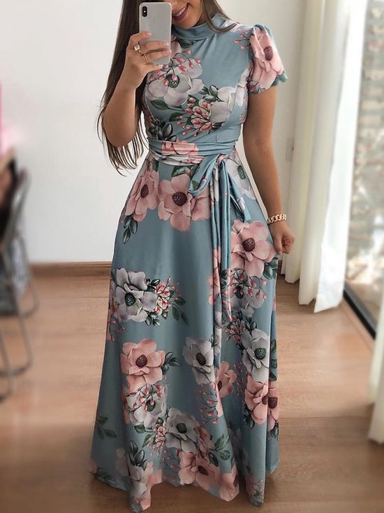 Jerseyjurk met korte mouwen in marine/koraal bedrukt | Your Look... for less