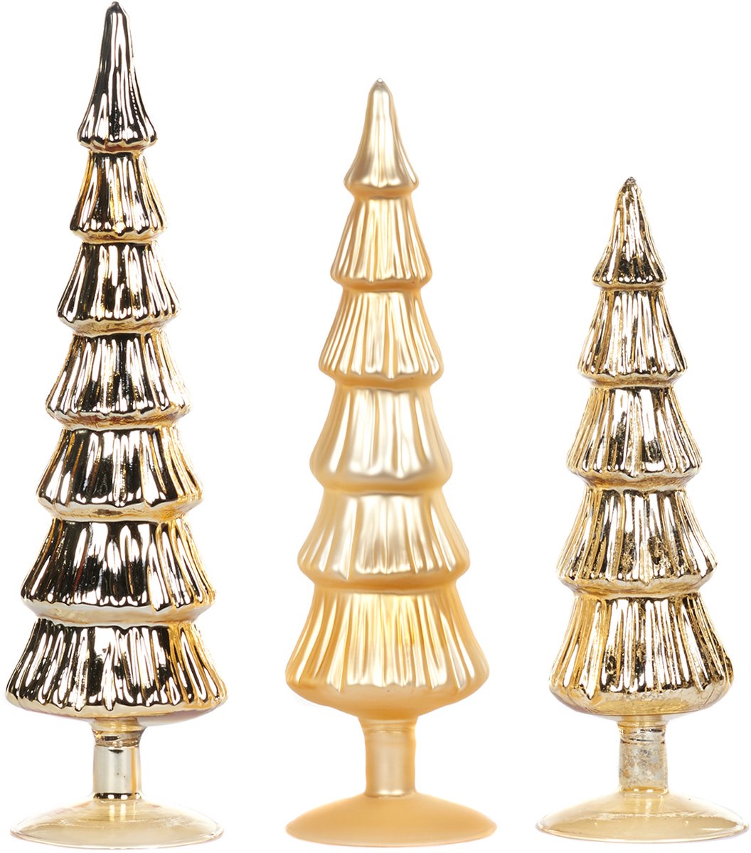 Goodwill Kerstboom Glas Goud-Champagne H 28.5 cm Voordeelaanbod Set van 3 Stuks