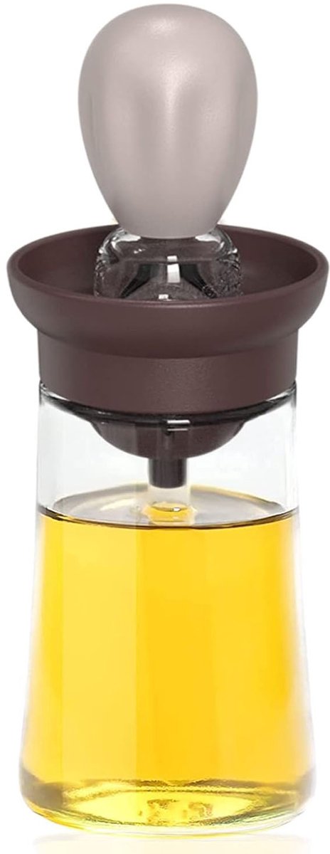 Olijfolie fles- Oliefles - Olie sprayer - Olijfolie spray - Sprayer - Twee-in-één oliefles - Met uitstrijkpenseel - 180ml -BBQ Accesoires - Geschikt voor Koken - Bakken - Huis - Keuken - Buiten - Bruin