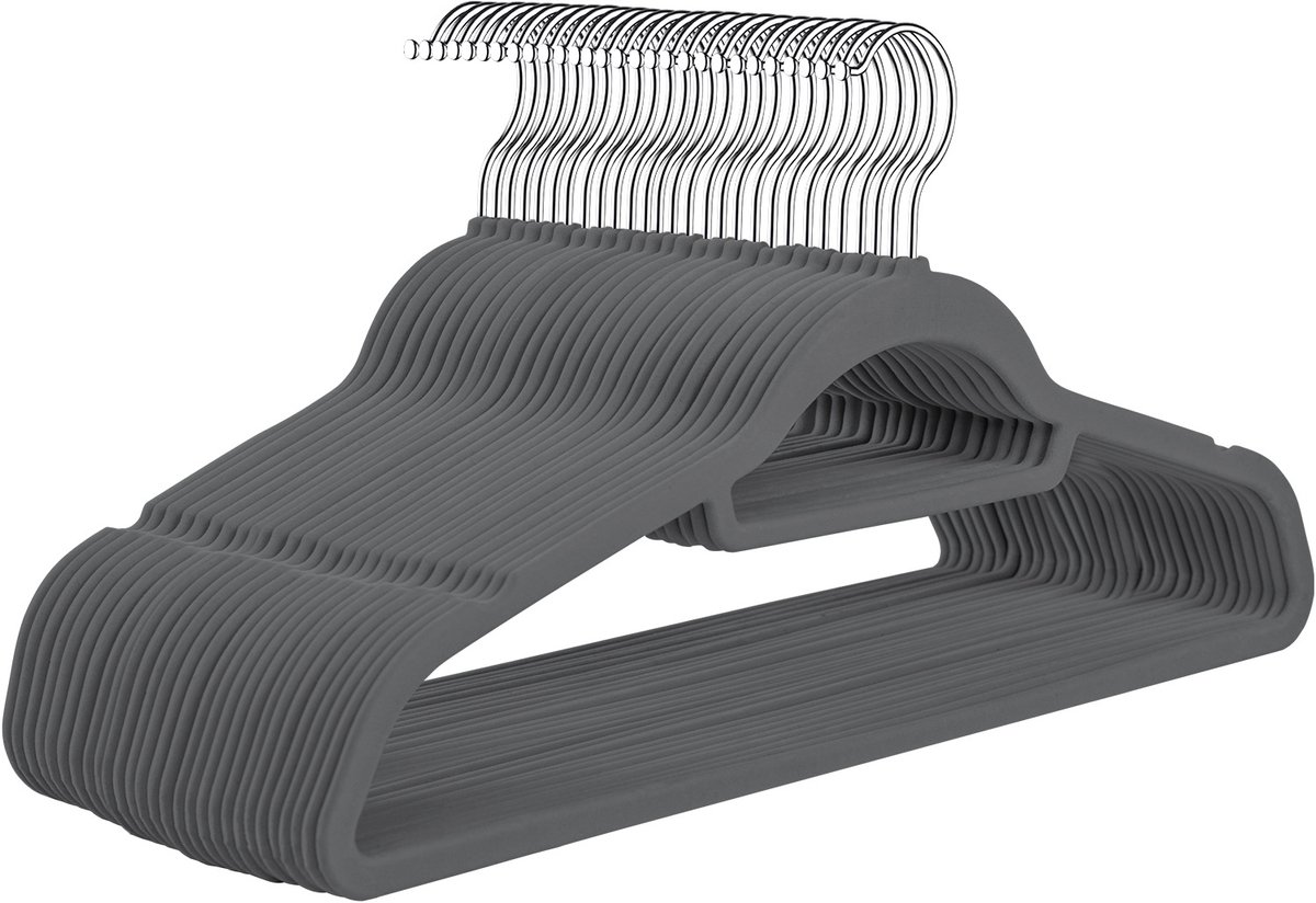 EXCITAT 30-pack - Antisliphangers - Kleine haken - Draaibare haken - 0,6 cm dik - Ruimtebesparend - Lengte 43,5 cm - Lichtgrijs