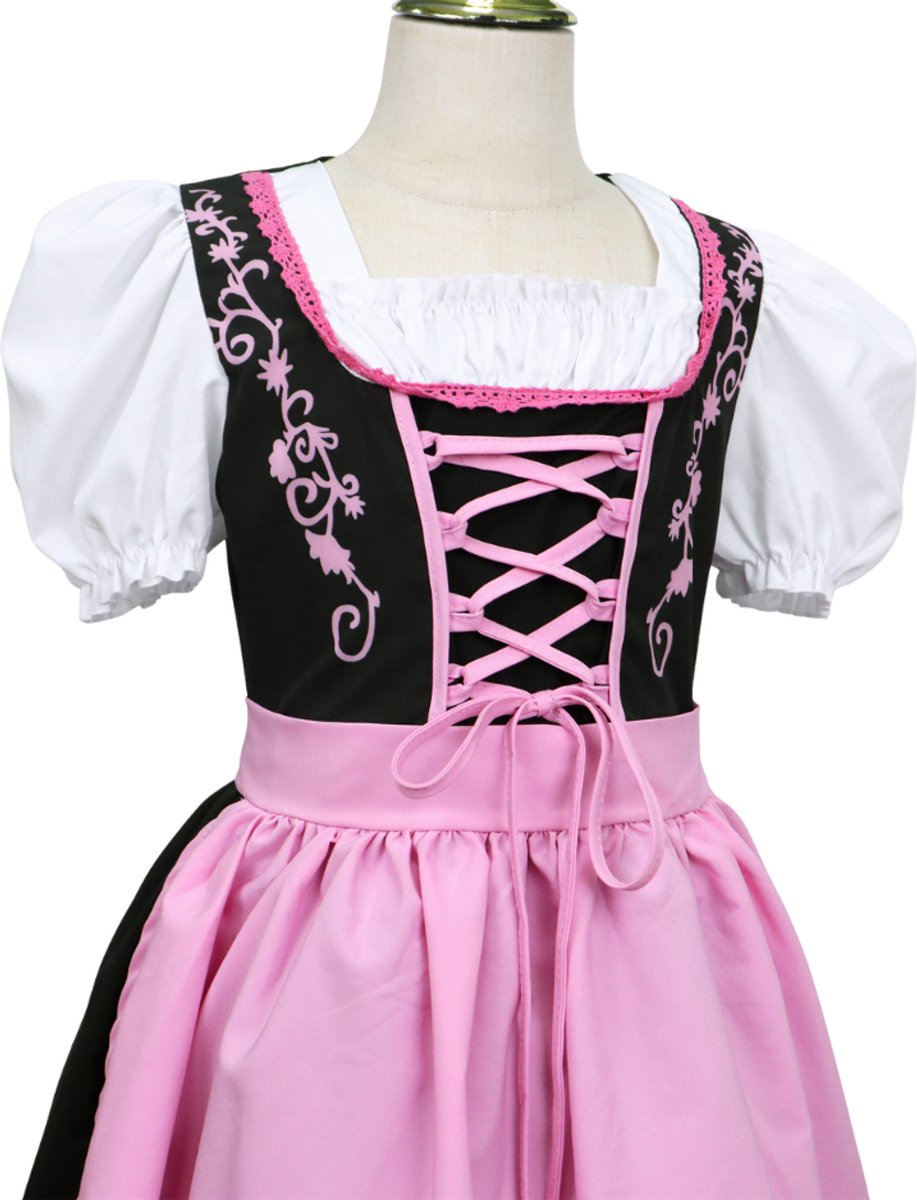 Joya Kids® Dirndl Verkleedjurk Kind | Oktoberfest Jurk Meisje | Roze & Zwart Tiroler Verkleed Jurk | Stretch Verkleedkleding Carnaval Halloween | — afbeelding 6