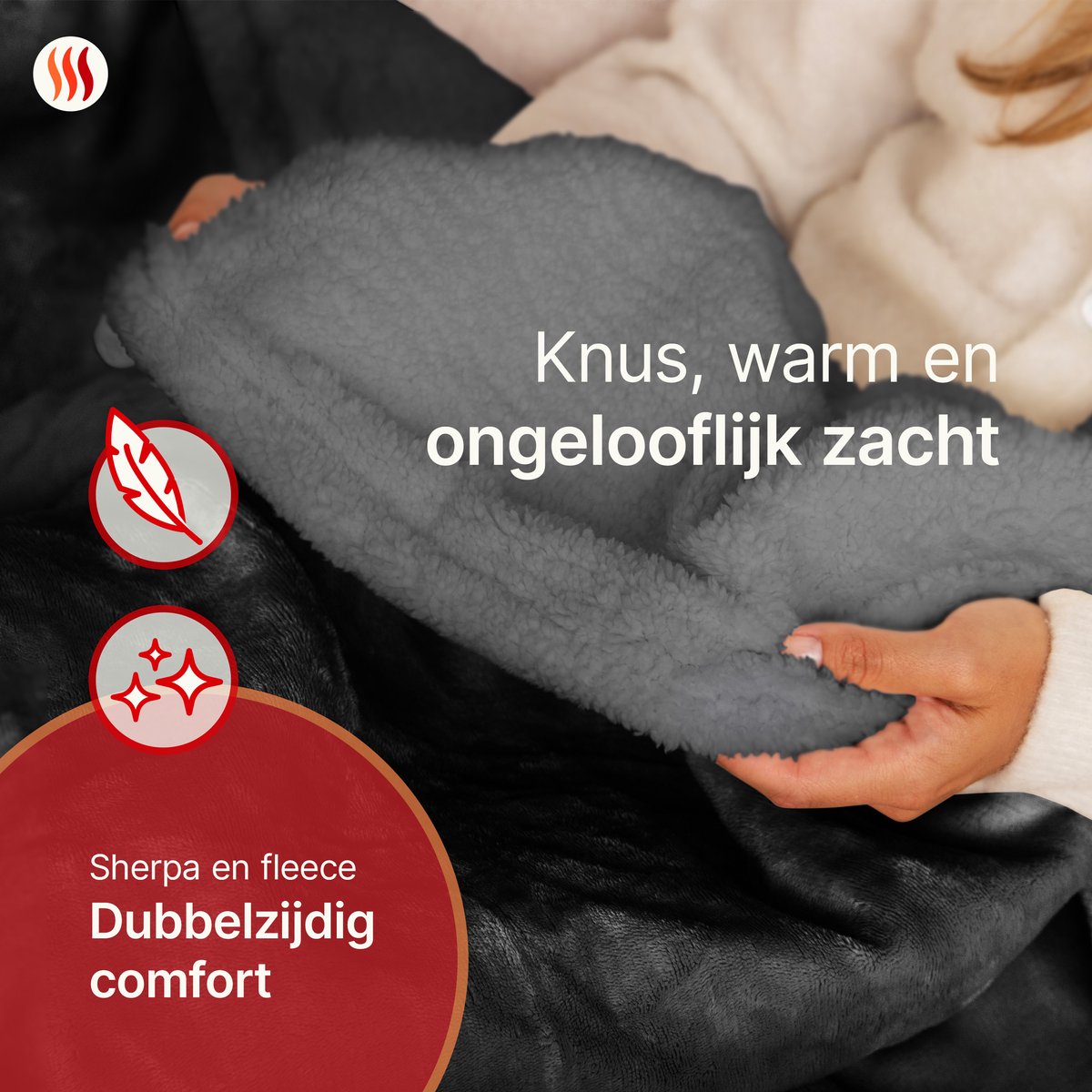 Afbeelding 2 van Seranova Elektrische Deken XXL - Extra Warmtedraden - Premium Model - 200x180 cm - 2 persoons Warmtedeken - Dubbelzijdig Fleece Sherpa - Grijs