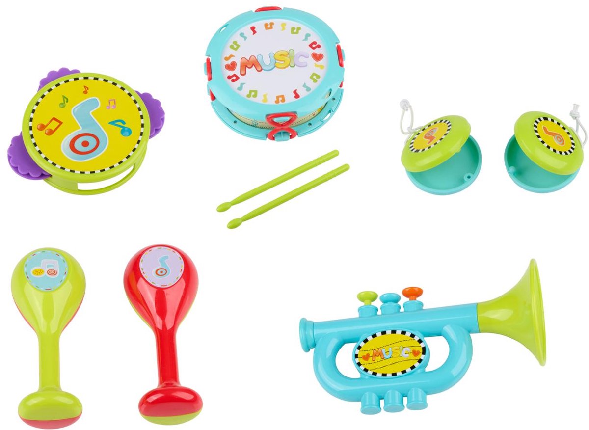 Let’s Play Muziekinstrumenten Set – 9 Delig – Muzikaal Speelgoed Kinderen – Trommel en Maracas – Vanaf 3 Jaar