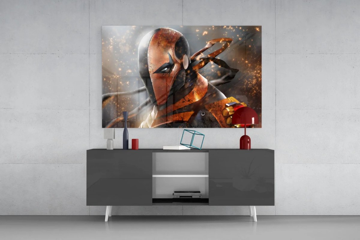 Glasschilderij – Deathstroke – Wanddecoratie - 90x60 cm