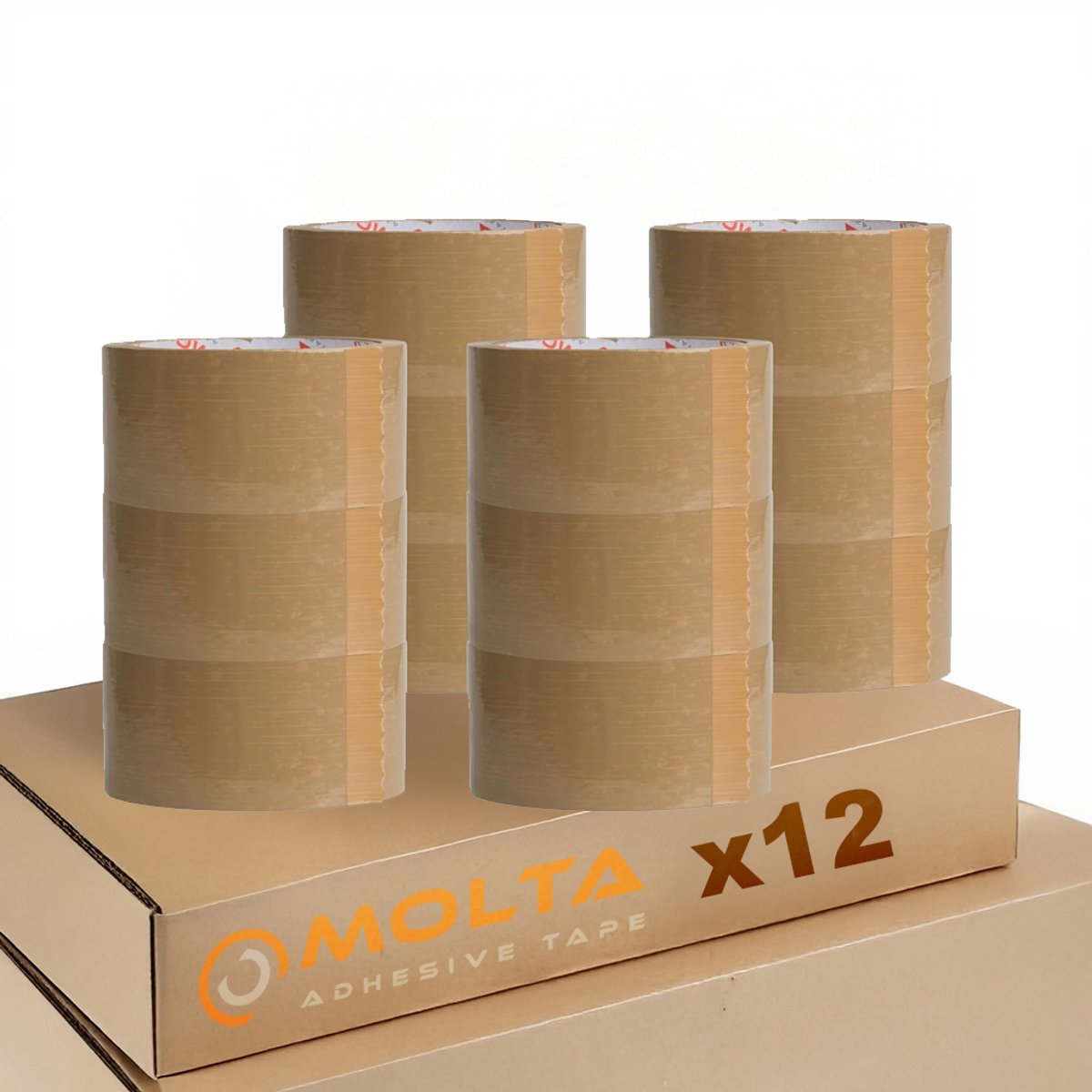 MOLTA | SOLVENTA PLUS BRUINE pakkettape 48 mm x 55 m | Pakketplakband | Kartontape | Verpakkingstape voor pakketten en dozen - 12 Rollen | NATURAL RUBBER