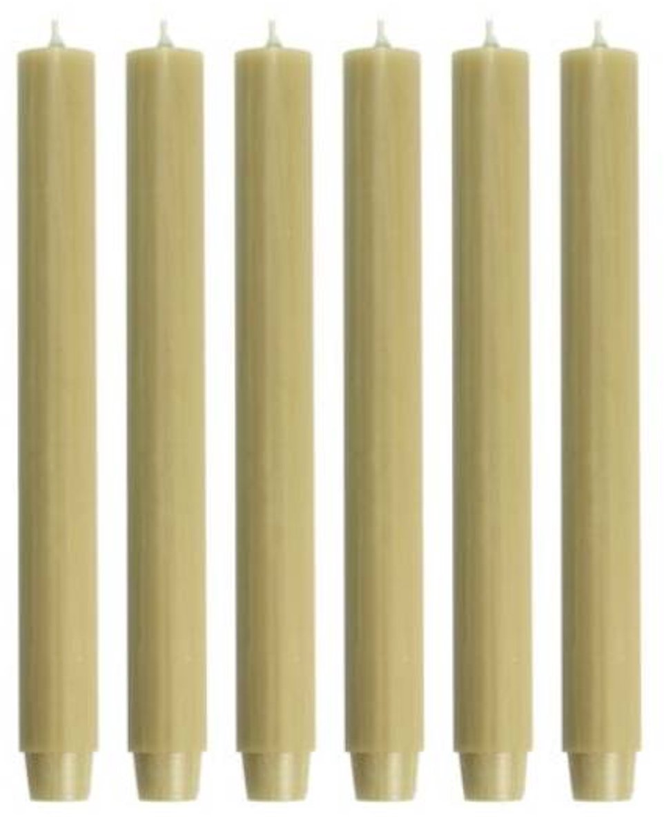 Cactula | Dinerkaarsen - Dikke kaarsen - Beige Olijf - 30 x 2.6 cm - 6 stuks - 20 Branduren
