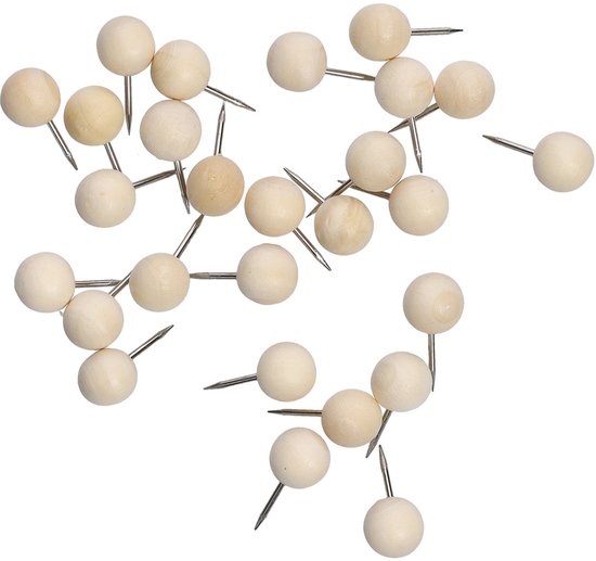 Punaises en bois - Lot de 100 - Bois/Métal - Pour tableaux d'affichage - Pointes épaisses