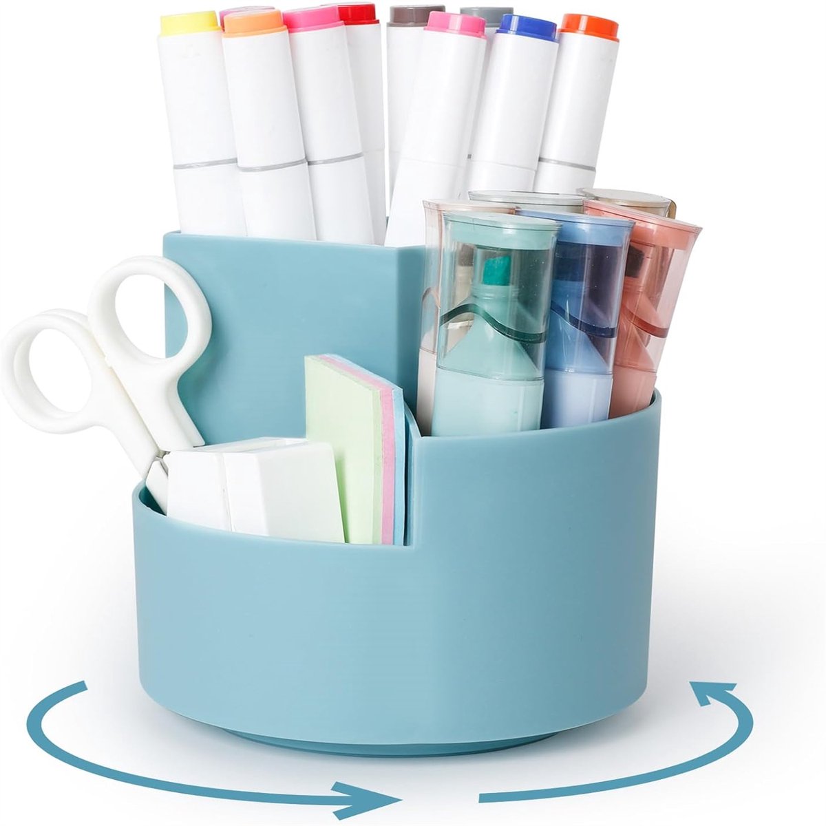 Peysaitr - Bureau organizer - 360° draaibaar - Ronde pennenhouder - Grote capaciteit - Geschikt voor studenten en kantoren - 3 compartimenten - Kunststof - Blauw - 12x12 cm - 1 stuk