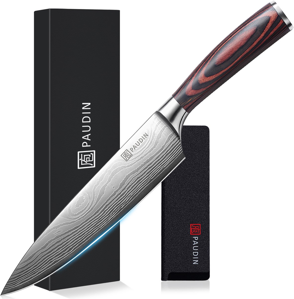 PAUDIN N1 Professioneel Koksmes 20 cm- Japans mes - Keukenmes - Damascus...