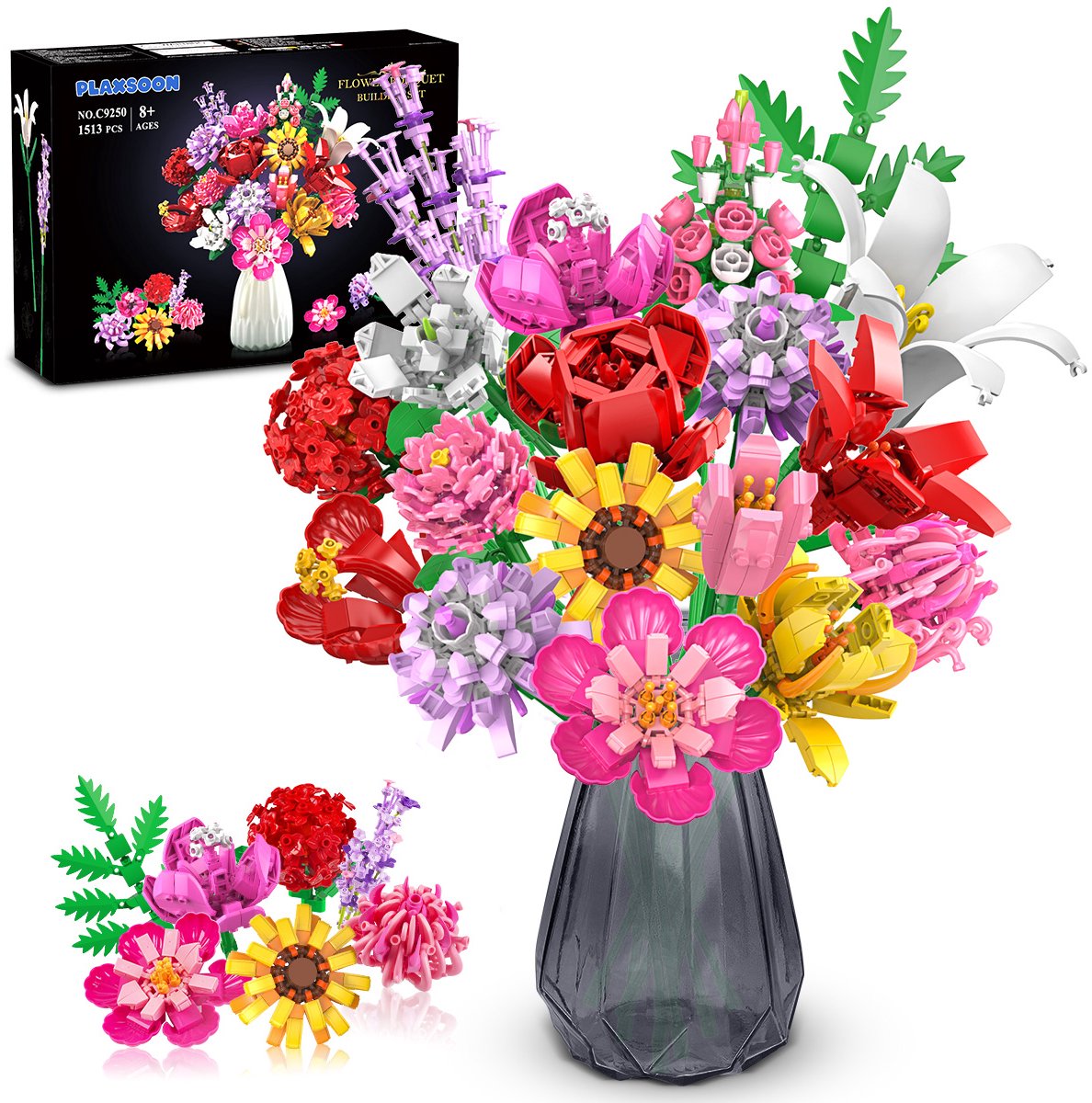 PLAXSOON Botanische Bouwset - 1464 stuks Bouwblokken -18 Bloemen Rozen Zonnebloemen - Bonsai Boom Bouwpakketten Volwassenen Vrouwen Meisjes 8-12+