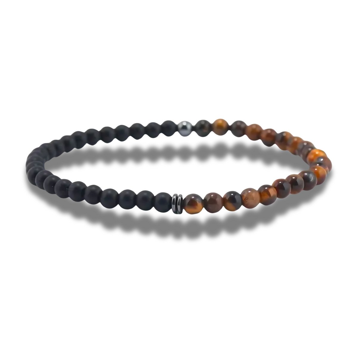 Armband - natuursteen - tijgeroog - lava - 4mm - 19,5 cm