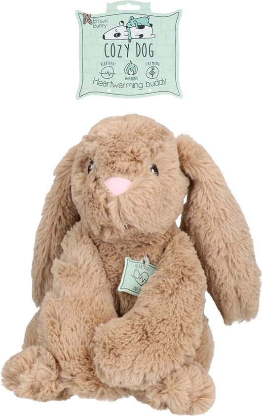Cozy Dog Bunny Hondenknuffel - Puppy Knuffel met Hartslag - Hartslag knuffel voor hond - Hondenspeelgoed - Tegen Verlatingsangst - Taupe