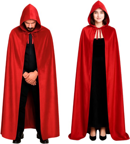 Joya Kids ® Manteaux de Luxe Adultes avec capuche 170 cm | Costume pour le carnaval d'Halloween | Vampire à Cape rouge | Déguisements pour Adultes | Mesdames et Messieurs | Rouge | 170 cm de long