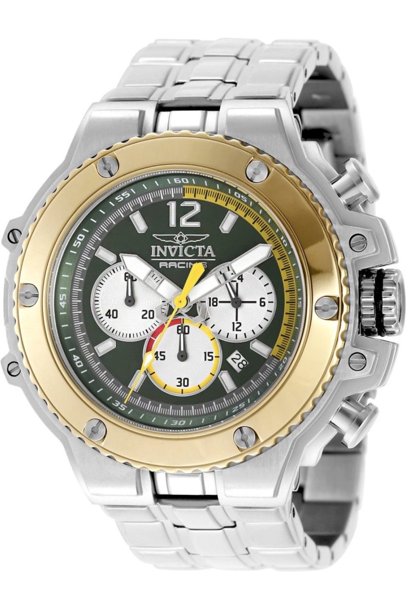 Invicta Racing 48315 Heren Horloge - Waterdicht - Analoog - Quartz Uurwerk - Roestvrij Staal met groene Wijzerplaat - 56mm