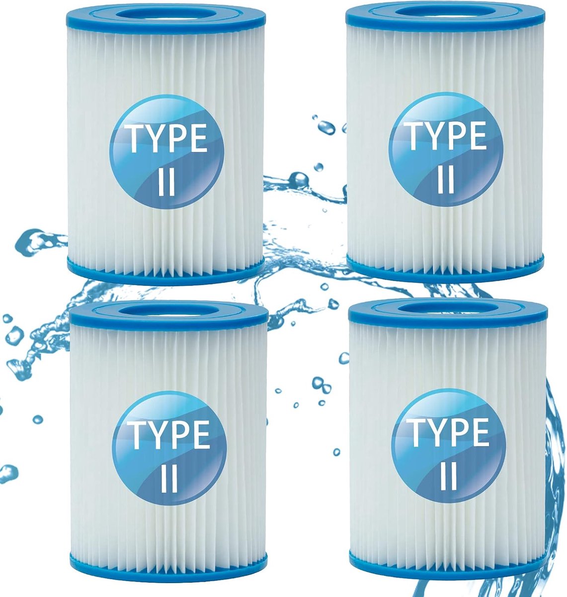 Zwembadfilter voor Bestway Type II, vervangend opblaasbaar zwembadfilter voor spa’s, filter voor buitenzwembaden, wasbare en herbruikbare cartridge, 4,17 x 5,35 inch (4 stuks)