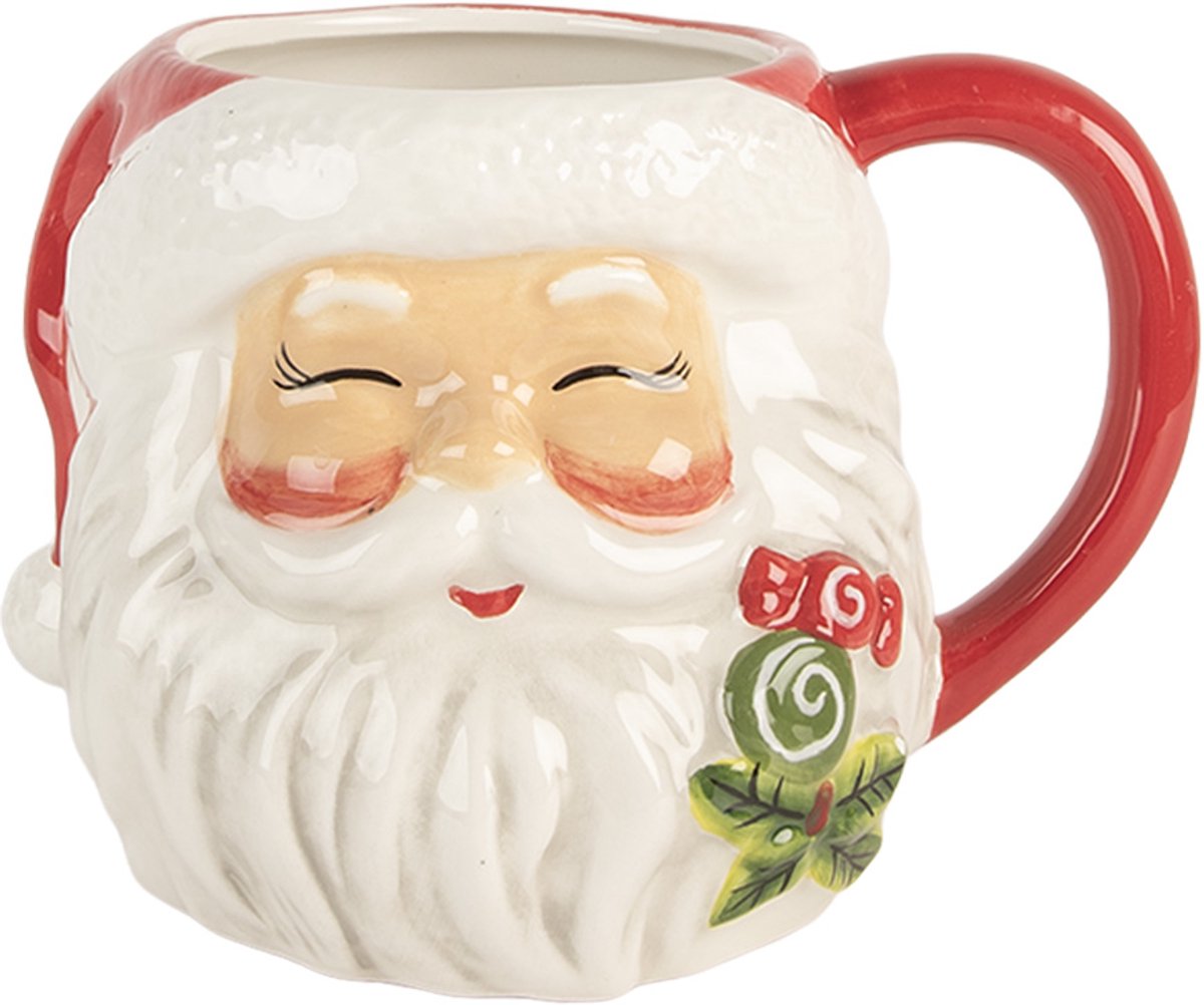 Clayre & Eef Mok Kerstman 550 ml Wit Rood Keramiek