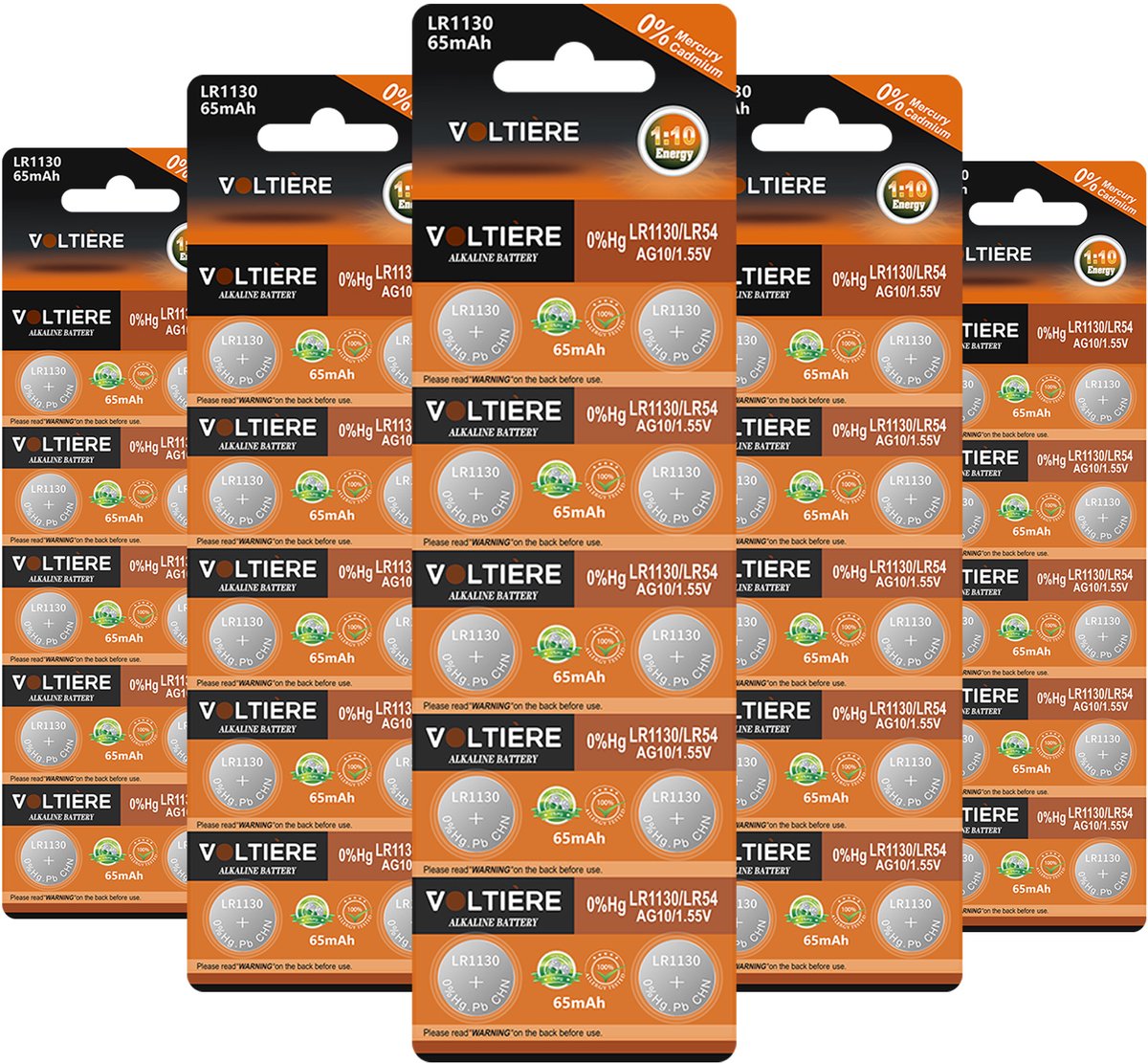 Voltière 50-Pack LR1130 Batterij - AG10 Knoopcel Batterijen - LR-1130 Knoopcelbatterij - 50 Stuks