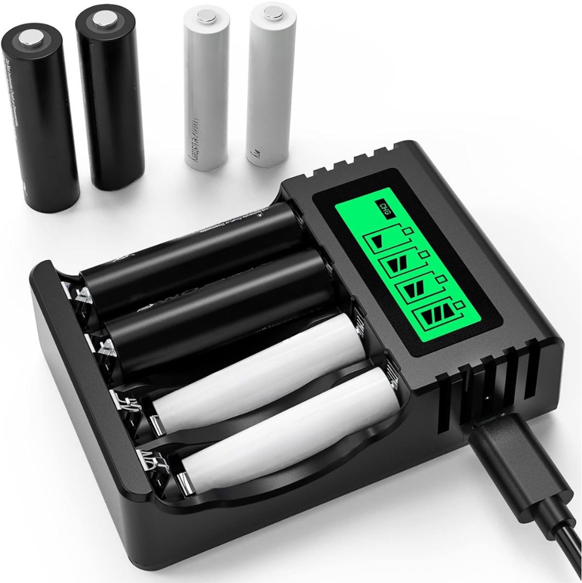 MMM® Batterijlader - Oplaadbare Batterijen aa - Batterij - 1100 mAh Snellader voor AA AAA - met LCD-Scherm
