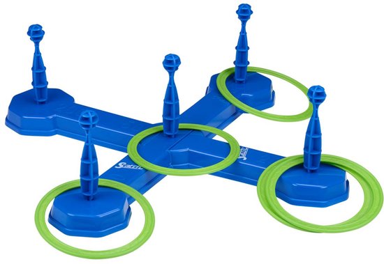 Eddy Toys Ringwerp Spel 7-Delig - Ring Gooien Spel voor Binnen en Buiten - Werpspel voor Kinderen - Toss Game met 5 Ringen en 2 Kruizen - Buitenspel Speelgoed - Blauw Groen