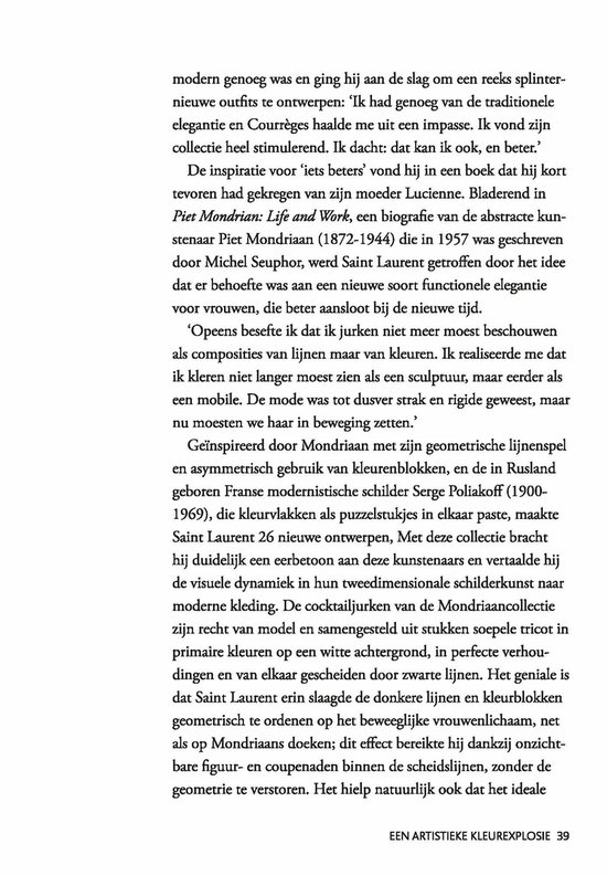 Tekstpagina over de invloed van Mondriaan op Yves Saint Laurents werk.