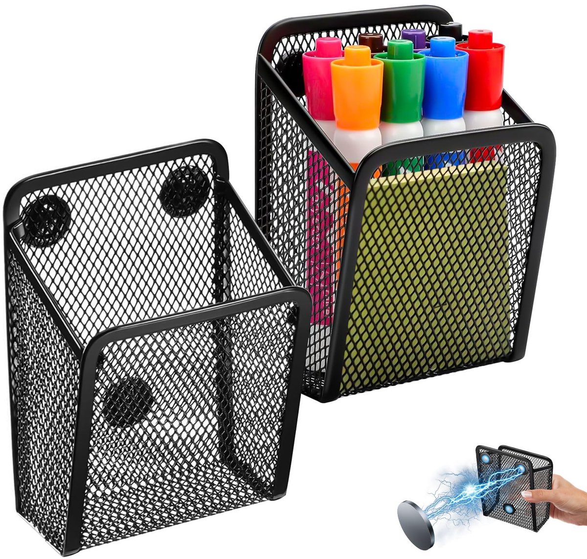 Magnetische Opbergmandjes - Gaas Ontwerp - Voor Pennen, Kantoor, Koelkast en Locker - 2 Stuks