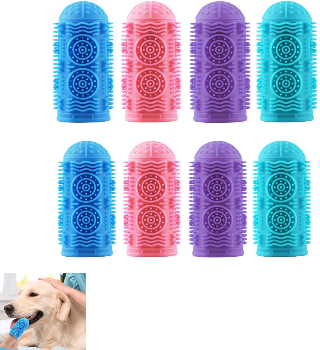 Tandenborstel – hondentandenborstelset – Dieren Tandenborstel – Honden tandenborstel – Katten tandenborstel – tandenborstel – reiniging – gebitsverzorging – tandenborstel – 8 stuks – Blauwe, paarse, roze, groene