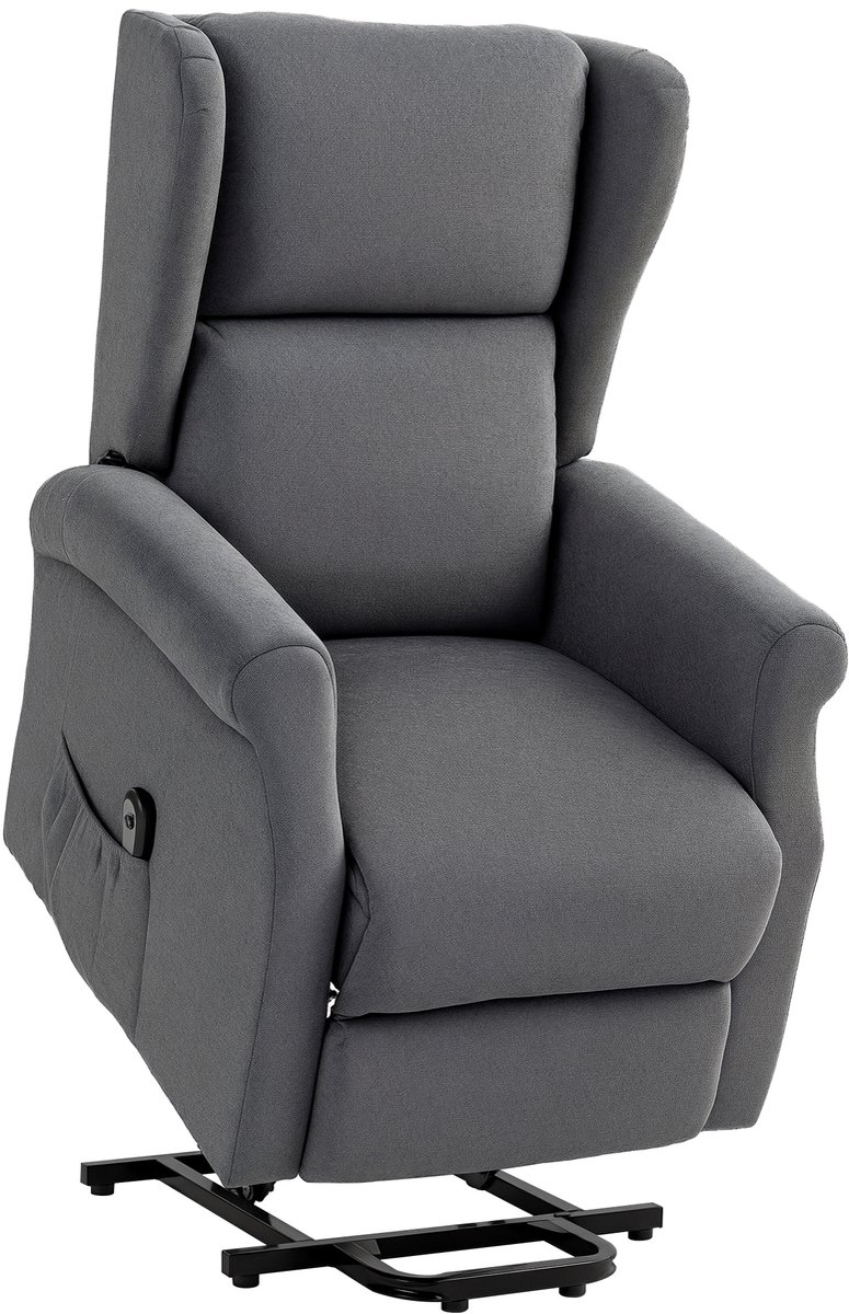 Homcom Elektrische TV-stoel met relaxfunctie, afstandsbediening, linnenlook relaxfauteuil, zijvak voor woonkamer, donkergrijs