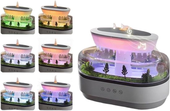 luchtbevochtigers -luchtbevochtiger met aromatherapie - luchtbevochtiger slaapkamer - met 7 Kleuren Nachtlampje en Muziek - Landschap Regendruppel Luchtbevochtiger - Aroma Diffuser voor Essentiële Oliën - Luchtbevochtiger -lucht bevochtiger - Wit