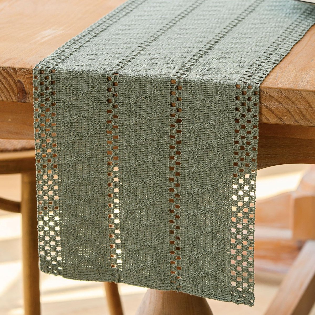 Tafelloper - Katoen Linnen - Boho Macramé Landelijke Stijl - voor Bruiloft Feest Lente Decoratie - Groen Saliegroen 30x140 cm