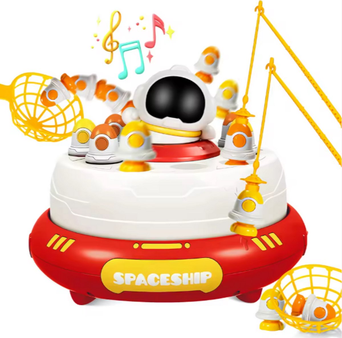 Jawes- Ruimtespel- Rood- Bordspel- Vangspel- Ruimte- 2 Spelers- Spelen- Gezelschapsspel- Jong en Oud- Muzikaal- Pop-up- Reactiespel- Raketten- Astronaut