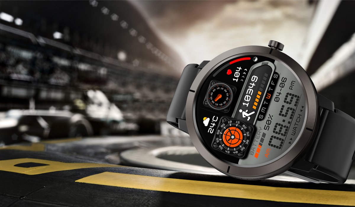 WizBay Premium Select® 1.32inch 6xGPS AMOLED Smartwatch- Hoogte Meter - Kompas - Barometer - Bluetooth Bellen- Dynamische Hartslag Meter - 170+ Multi Sport Modes - Android iOS -Smartwatches - Zwart met Zwarte Siliconen Band