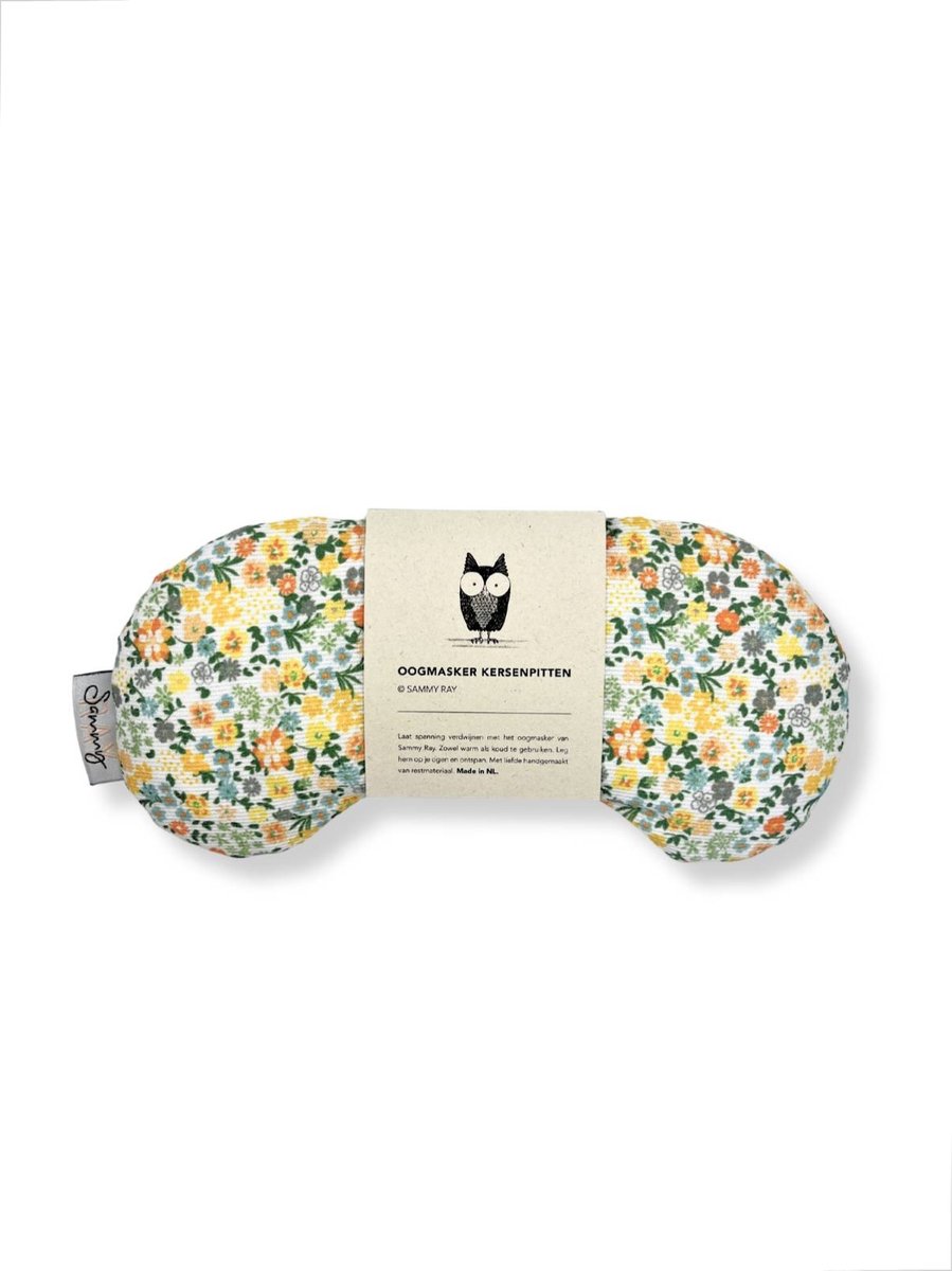 Oogmasker warmtekussen - Groene bloemen - Duurzaam cadeau - Kersenpitten - Meditatiekussen - Oogkussen - Yoga - Meditatie - Ontspanning - Migraine