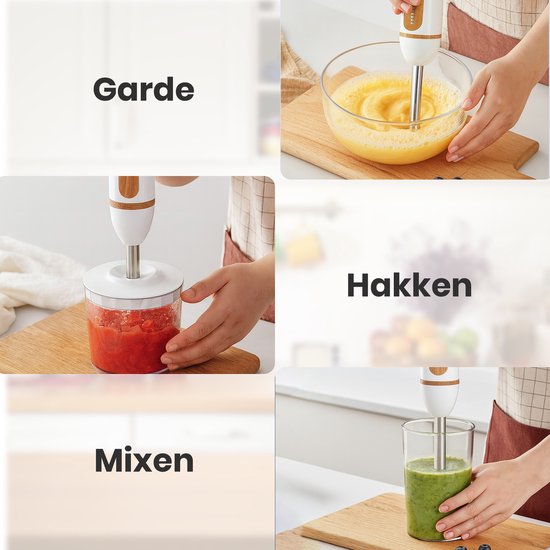 Heinner Bestmix Staafmixer Set - Variabele Snelheid + Turbo - RVS Gardes & Messen - 600W - Chroominzetstuk - Wit van Heinner — afbeelding 3
