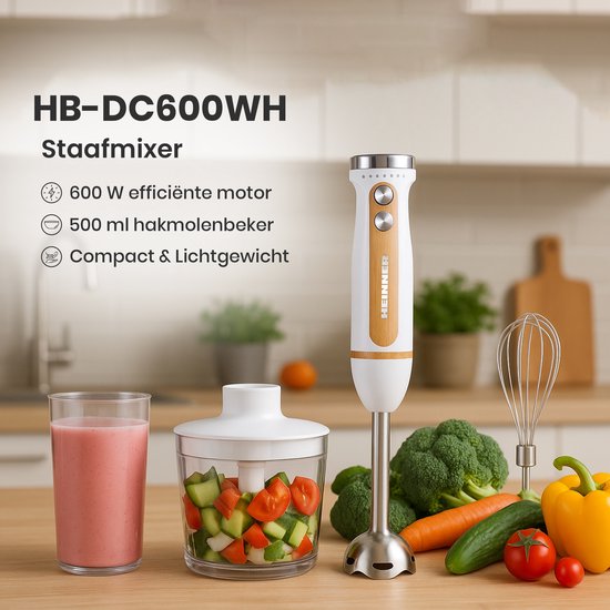 Heinner Bestmix Staafmixer Set - Variabele Snelheid + Turbo - RVS Gardes & Messen - 600W - Chroominzetstuk - Wit van Heinner — afbeelding 2