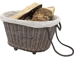 XXL Houtmand op wielen - Opbergmand met Wieltjes - Haarthout mand - 65 x 52 x 38 cm - Decoratie Mand - Speelgoedmand - Grijs