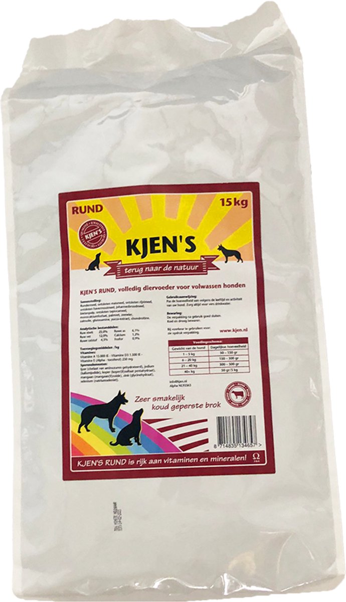 Kjen's geperst hondenvoer Rund 15 kg - Hond