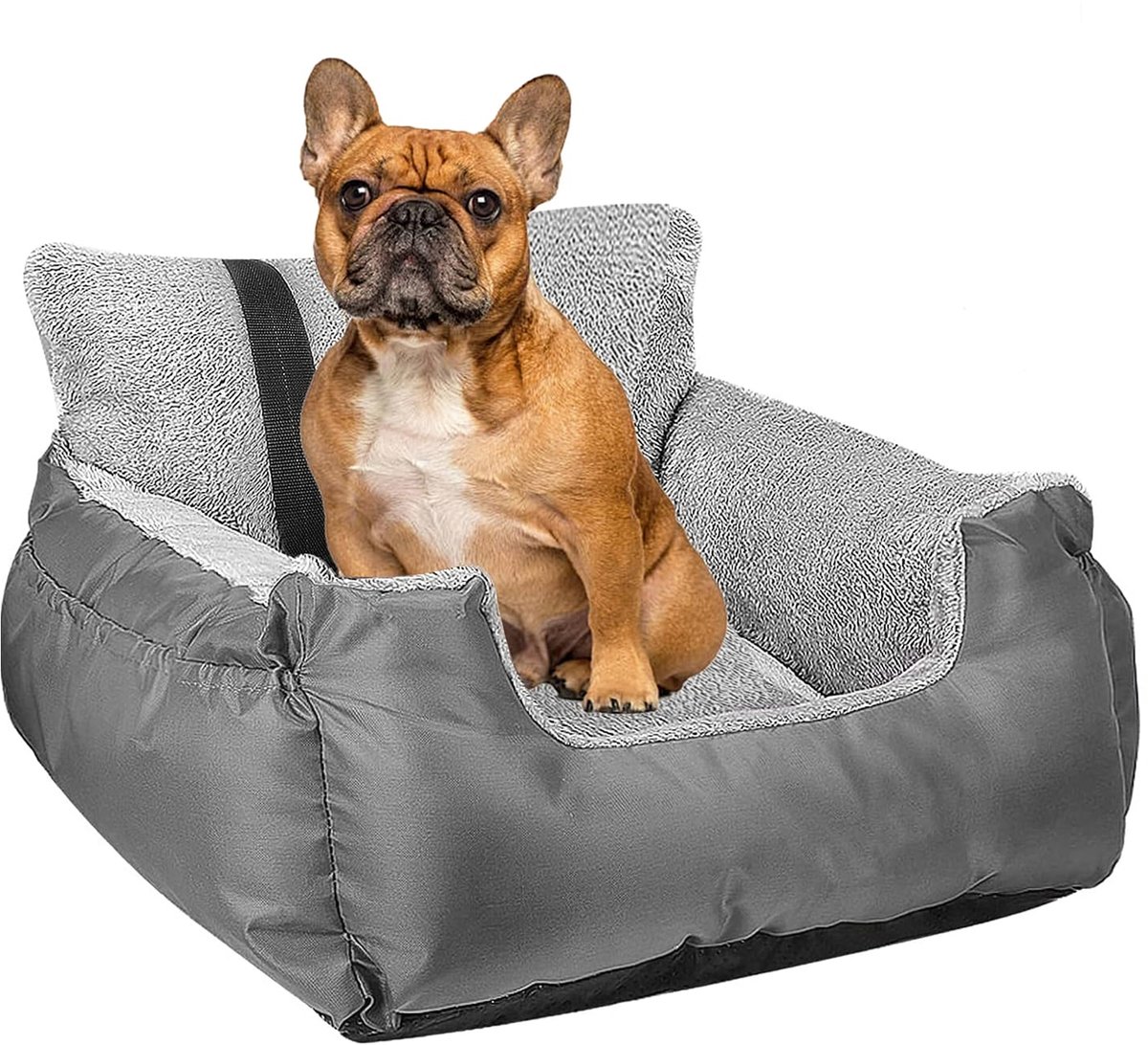 Ohpets® Wasbare Autostoel Hond met Gordel – Grijs – Hondenmand Auto – Voor in de Auto en Achterbank -Automand Honden – Hondenstoel – Hondenmand