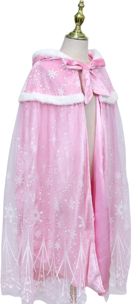 Joya Kids® | Luxe Winter Prinsessen Cape kind | Roze met witte sneeuw & glitters | IJskoningin cape met capuchon | Verkleedcape meisjes | 76 cm | Winter kostuum | Luxueuze Uitvoering — afbeelding 8