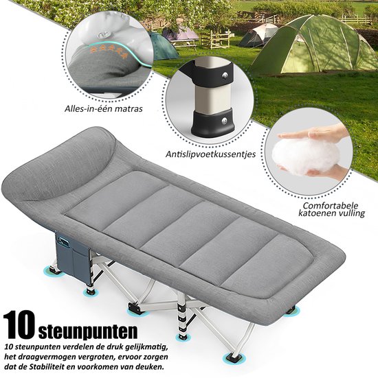 Veldbed met zijvak tot 272 kg belastbaar inklapbaar campingbed campingbed klapbed reisligstoel vouwbed voor reizen indoor outdoor groen ZB32012