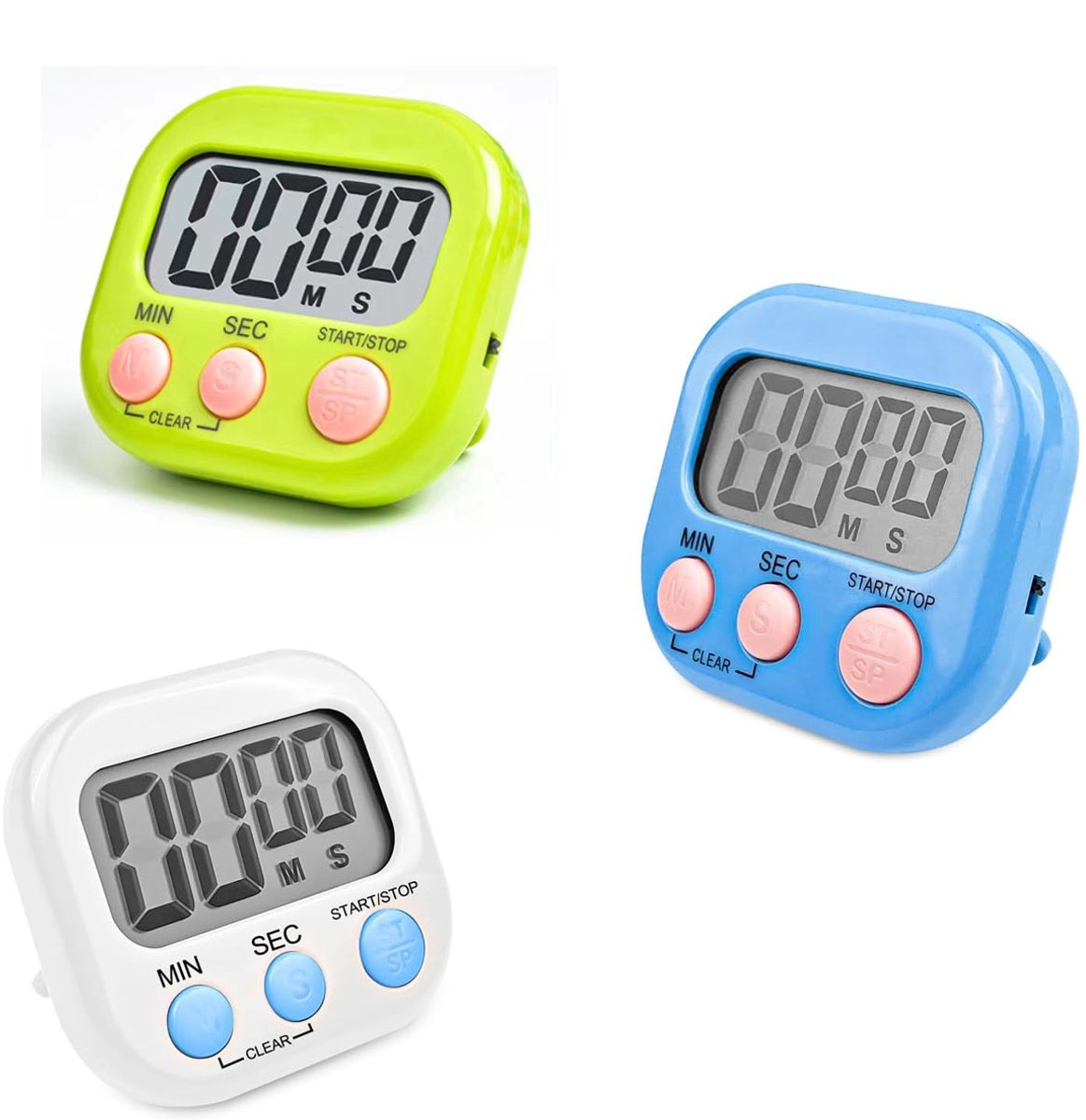 EXCITAT Timer - Keukentimer - Magnetisch - Geschikt voor koken, douchen en sporten - 3 stuks