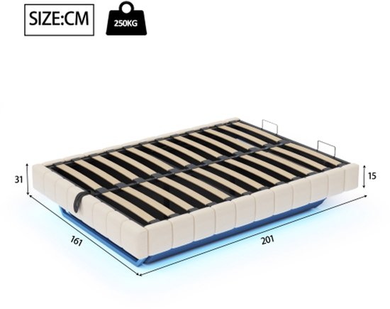 Industrialhome Gestoffeerd bed - Met opbergruimte & suède hoofdbord - 160x200 cm