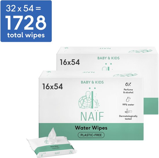 Naïf Plasticvrije Billendoekjes Water - 1728 doekjes