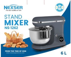 6L Professionele Stand Mixer – 1200W Elektrische Deegmixer met RVS Mengkom – 6 Snelheden voor Brood, Taart & Beslag