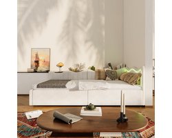 Modern jeugdbed 90x200cm, gestoffeerd bed, kinderbed met lattenbodem en opbergruimte, led-verlichtingsbed met lattenbodem, fluwelen stof, eenpersoonsbed voor jongens en meisjes, zonder matras (verzonden in twee pakketten)